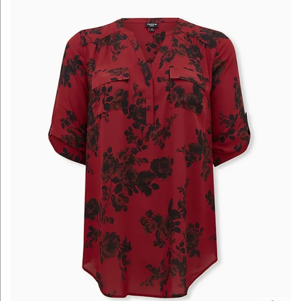 Harper- Red Floral Georgette Pullover Tunic Blouse